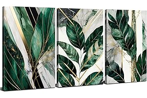 AIYISU Abstract Green Wall Art for Bathroom Decor Botanical Prints Sage Green Wall Art Gold Marble Wall Decor Tropical Plant Leaves Pictures Paintings for Living Room Office Home Decorations 30x40cm 3Pcs