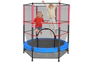 VELPAX 140cm Secure Kids Trampoline,with Safety Enclosure& Reinforced Steel Frame,Indoor Outdoor Toddler Trampoline for Children 3-10Years