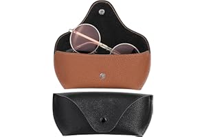 Hifot funda gafas cuero 2 piezas, PU cuero suaves viaje Estuche para Gafas de caso bolsa mujer hombre niño (marrón&negro)