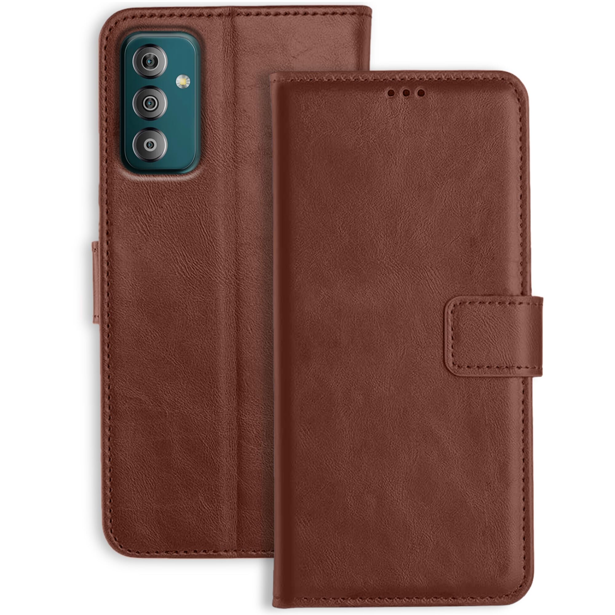 Orosky Samsung F23 5G Flip Cover | Leather Finish | Inside Pockets & Stand | Shockproof Wallet Style Magnetic Closure Back Cover Case for Samsung F23 5G (Brown)
