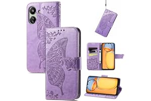 JIUNINE Funda para Xiaomi Poco C65 / Redmi 13C, Antigolpes Carcasa Libro con Tapa en Cuero Flip Case Cover con Dibujos de Mariposa, Cierre Magnético, Cartera y Soporte para Poco C65, Púrpura