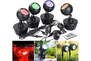 GreenSun Upgrade Pond Light with Remote Controller,10W RGB Color Changing LED Underwater Spot Lights for Garden/Aquarium/Fish Tank/Pathway(Set of 4 Lights)