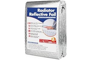 TRAIMBER-SEVEN Radiator Reflector Foil Insulation – 5m x 60cm Heat Reflective Radiator Foil Roll – Energy-Saving Radiator Heat Deflector Panel – Easy to Cut & Install, Includes Sticky Pads