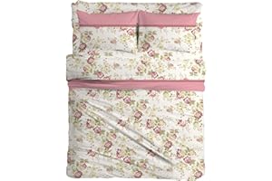 CLARA HOME MILANO Clara Home Set Lenzuola, Completo Letto in Puro Cotone, Fantasie Moderne (Floreale Cipria, Matrimoniale 2 Piazze)