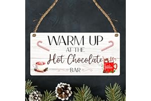 PIXIE'S GIFTS "Warm Up at the Hot Chocolate Bar" Christmas Plaque - Festive Wooden Sign for Cocoa Lovers - Perfect Christmas Decor for Kitchen, Coffee Nook, or Holiday Gathering (White)