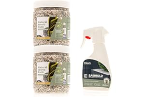 Oyster Quartz Fixed Stone Kit - Pack of 2x Natural World Rock Plant Topper Stones 2kg Tubs & 200ml Easihold Stone Fixing Spray | 4kg | 5mm Diameter Stones | Home & Garden Plant Pots and Decorations