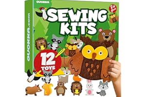 QUOKKA Kids Crafts Ages 4-8, DIY Beginner Needle and Thread Kit - 12 Forest Animals Sewing Kit Basic - Fun Arts Crafts for Kids Ages 6-8 Girls Boys - Plastic Needles, Scissors - 6+ Year Old Girl Gifts