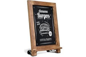 HBCY Creations Rustic Torched Wood Tabletop Chalkboard/Vintage Wedding Table Sign/Small Kitchen Countertop Memo Board/Antique Wooden Frame 24cm x 35.5cm Metal Stand…