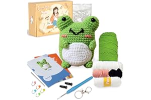 Ktmeor Crochet Kit for Beginners,Crochet Animal Kit for Beginners with Step-by-Step Video Tutorials,DIY Knitting Supplies with 40% Extra Practice Yarn-Frog