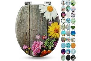 Sanfino® Premium Abattant WC en bois avec frein de chute, qualité supérieure, nombreux motifs colorés, confortable, installation facile, notice de montage incluse – "Alp Meadow"