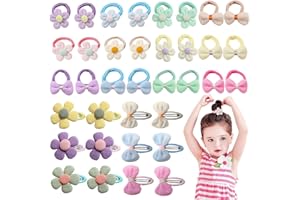 LUFFLOK 36 Pcs Toddler Hair Accessories, Hair Bands and Clips for Girls, Toddlers and Babies, Candy Colors Bows and Flowers Girls Hair Accessories for Playing or Going to School (36 Pcs)
