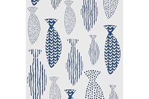 FENTIS Papel Pintado Autoadhesivo con Diseño de Peces Azules Papel de Contacto Blanco con Parte Trasera Adhesiva Película de Vinilo de Plástico Flores Rollos de Calcomanías de Pared 44.5x500cm