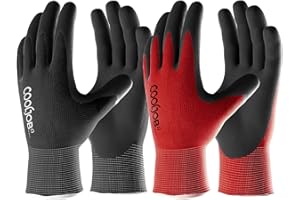 COOLJOB 6 Paar Gartenhandschuhe für Herren, Arbeitshandschuhe mit atmungsaktive Gummibeschichtung, Schutz-Handschuhe für Gartenarbeit, schwarz & rot(Größe 9/L)