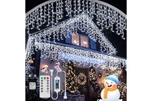 RJEDL Outdoor Christmas Icicle Lights Mains Powered, 18M+5M/75.5ft 600 LED Waterproof Icicle Fairy Lights with 8 Modes Remote Control and Dimmable, Plug in String Lights for Patio Party Indoor Decor