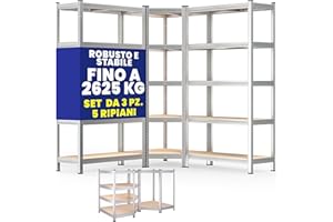 Monzana® Scaffale Angolare Metallo 2625kg 15 Ripiani MDF Scaffalatura Metallica Scaffale Alta Portata Angolo Scaffali