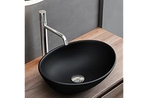 MAIMAI Mai & Mai Lavabo da Appoggio 42x34x14,5cm, Lavandino Bagno da Appoggio Ovale in Ceramica Nano Rivestimenti Inclusi Nero Opaco Brüssel205