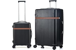 RMW Suitcase Luggage Sets 2 Piece Hard Shell Suitcases PC+ABS Lightweight Durable Travel Trolley with 4 Dual Spinner Wheels Combination Lock with Telescopic Handle (Black, Cabin 20" + Large 28")