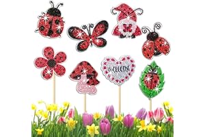 CHARYSIM 5d Diamond Painting Marienkäfer Kristall Set FüR Gartendeko 8 PCS Diamant Painting Art Schmetterling Gartenstecker Mädchen Basteln Erwachsene Kinder Diamond Painting Geschenke FüR Frauen 8-10 Jahre