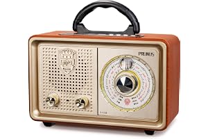 PRUNUS J-110 Vintage Radio FM/AM(MW)/SW, Klassisk Trädesign med Extra Stor Inställningsratt, Retro Bluetooth Högtalare, Stöde