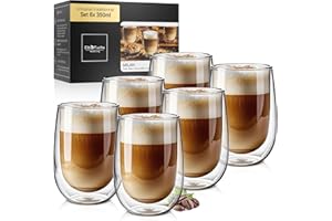 ElbFuchs® Lot de 6 verres à latte macchiato à double paroi [6 x 350 ml] Verres thermiques transparents à double paroi - Idéaux comme verres à cappuccino - Verres à café - Verres à thé