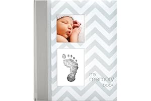 Pearhead P62200 Chevron Babybuch mit Clean Touch Stempelkissen, grau (Texte auf Englisch), 1 Stück (1er Pack)