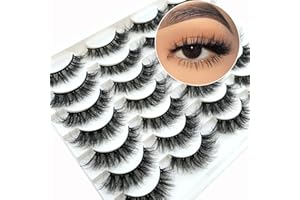 HERACKS 14 Paare 3D Falsche Wimpern Katzenauge, Flauschiges Volumen Dramatische, Cat-Eye, Künstliche, Natürlich Look, Wiederverwendbar Handgemacht Faux Mink Make-up-Wimpern(01-XK05)