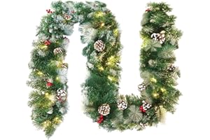 ‎UISEBRT UISEBRT Weihnachtsgirlande mit Beleuchtung Tannengirlande 5m, mit 75 LEDs Tannenzapfen Rote Beere Künstliche Girlande Weihnachtsdeko Weihnachtskranz für Innen & Außen (Typ B mit Lichterkette)