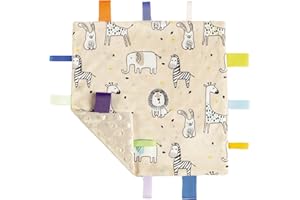 CREVENT Tag Security Blankets for Babies, Soft Small Loveys for Boys, Baby Comforter Sensory Blanket, Great Gifts for Birthday Baby Shower (24X24cm Zoo)