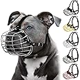 Pitbull Dog Muzzle Metal Mask Amstaff Secure Wire Basket Adjustable Durable Leather Straps for Large Dogs (Steel)