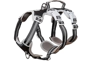 Huntboo Imbracatura senza fuga, Imbracatura riflettente con maniglia, Traspirante, Resistente, Gilet regolabile per cani di grande taglia per passeggiate, addestramento e attività sportive (Nero, XL)