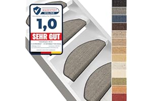 Floordirekt Sisal Stair Mats, Grey, Inside, Semicircular, Stair Mats for Wooden Stairs, Non-Slip Stair Carpet, Self-Adhesive and Allergy Friendly (Dimensions Approx. 64 x 23.5 cm)