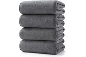 Lumimi Towels 4-Piece Soft Microfiber Hand Towel Set Washcloth Incredibly Absorbent Lightweight Quick Dry and Durable, 29" L x 13" W, 4 Pack Dark Grey