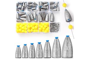 VEPEPE 50 pesas de pesca con núcleo de plástico, 100 cuentas, 20 giratorias, pesas de hierro para pesca en aguas profundas, 3,5 g, 5 g, 7 g, 10 g, 14 g, 20 g, 30 g, para pesca de caballa de agua