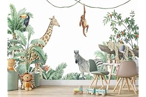 Naturempress Papier Peint Panoramique Animal Jungle Peint À La Main Papier Peint Intissé 3D Tapisserie Poster Decoration Murale Chambre Salon