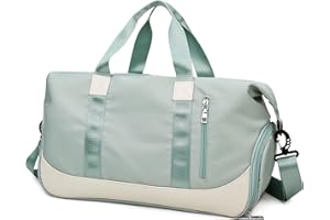 Tokeya Sac de Sport Homme Femme avec Compartiment Chaussure et Poche Humide, 40L Pliable Sac de Voyage, Impermeable Sacs Fourre Tout Leger Sac Weekend à Bandoulière pour Fitness Piscine Sport, Vert