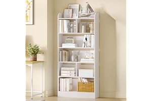 Hzuaneri Bibliothèque, Étagère à 6 Niveaux, Meuble de Rangement Livres, Cloison Séparateur, Présentoir, pour Salon, Chambre, Bureau, 24 x 80 x 170 cm, Blanc BC11803X