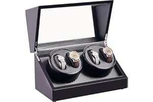 CO-Z Automatic Watch Winder Box | Dust-Proof Wooden Storage Box and Display Case| Retro Self-Winding Mechanical Watch Box with Durable Quiet Motor, 4 Winders, Black