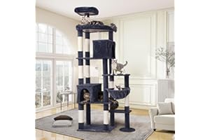 Globlazer Tiragraffi per Gatti XXL, Albero Gatti Grandi Alto 213 cm con 2 Grotte, Grande Piattaforma, Trespoli Imbottiti, Cesto, Torre del Gatto Stabile per Grandi Gatto Adulti (F83, Grigio Scuro)