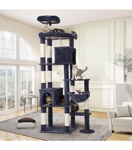 Tiragraffi Per Gatti XXL Alto 190 Cm - In Legno Massello, Con Sisal, Piattaforme E Capsula Trasparente