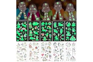 AOMIG Unicorn Temporary Tattoo for Kids, 10 Sheets Glow In The Dark Cartoon Unicorn Tattoo Stickers, Waterproof Luminous Fake Tattoo Stickers Set for Boys Girls Birthday Gift Party Bag Filler