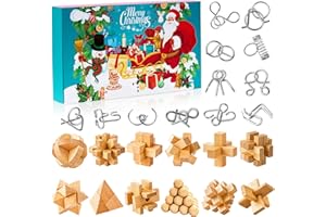 ‎VEWICOKOP Knobelspiele Adventskalender 2025 Kinder & Erwachsene-24 Tage von Weihnachtskalender Geschenke mit Metall Knobelei und Holzk, Geschicklichkeitsspiele, IQ Puzzle für Jungen, Mädchen, Jugendliche
