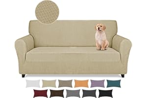 Lydevo Copridivano 3 Posti con Braccioli Fodere per Divano Jacquard Nuovo Spessore Rivestimento per Divano con 2 Copricuscini Universale Divano Protector per Animali,Tattile Jacquard#Beige