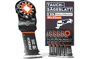 Presch Multitool Sägeblätter Holz & Metall 50x32mm 5 Stk. - Starlock Sägeblatter für werkzeuglosen Wechsel - Exakte Schnitte dank robuster BI-Metall Zähne & Curved-Tec Design - Feine Tauchsägeblätter