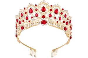 Tiara,Vofler Gold Crown Baroque Vintage Headband Crystal Red Rhinestone Ruby Hair Jewelry for Women Queen Ladies Girls Bridal Bride Princess Birthday Wedding Pageant Halloween Costume Party with Combs