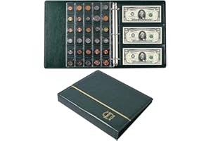 Ettonsun Álbum de cuero con 120 bolsillos para coleccionar monedas, 24 bolsillos de papel, dinero, gran libro de almacenamiento para coleccionistas, billetes conmemorativos de monedas extranjeras