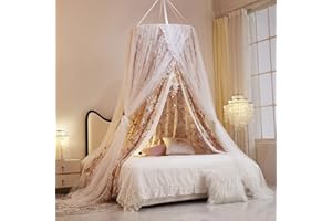 HUOQOU Double Layer Princess Round Dome Canopy Bed Curtain for Girls Children Dreamy Mosquito Net Cute Bedroom Decoration Castle Play Tent Reading Corner (Eternal Flower)