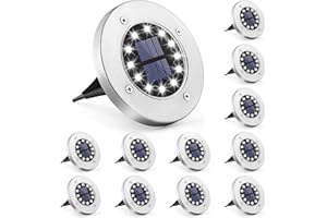 Solpex Luces Solares para Jardín 12 LEDs 12 Piezas, Blanco Acero Inoxidable Impermeable para Exteriores, Patio, Césped, Pasarela