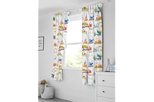 Bloomsbury Mill - Kids Curtains for Boys & Girls Bedroom - Construction Diggers - Lined Curtain Pair with Tiebacks - Nursery Curtains for Childrens Baby Room - 66X72 inch drop (168x183cm)