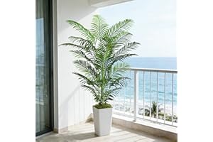 FSOHOI Artificial Palm Tree Artificial Silk Plant Fake Tree with White Tall Planter Faux Tropical Areca Floor Plant in Pot (1, White, 180 CM)