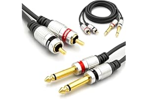 VITALCO Jack 6.35mm vers RCA Câble 3m Double Cinch Mâle vers 2X Jack 6.35 Connecteur Adaptateur